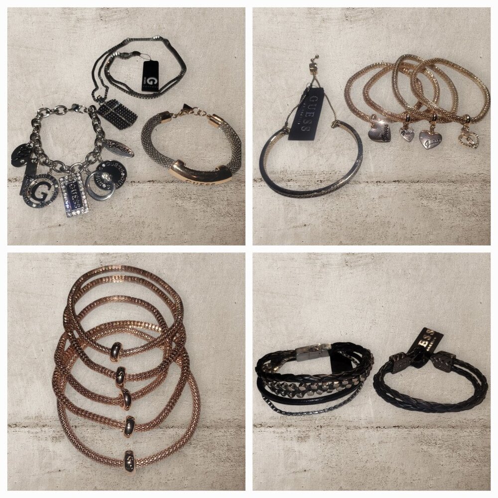 15 Piece Lot - GUESS Jewelry - Bracelets Necklaces Rose Gold Silver Black